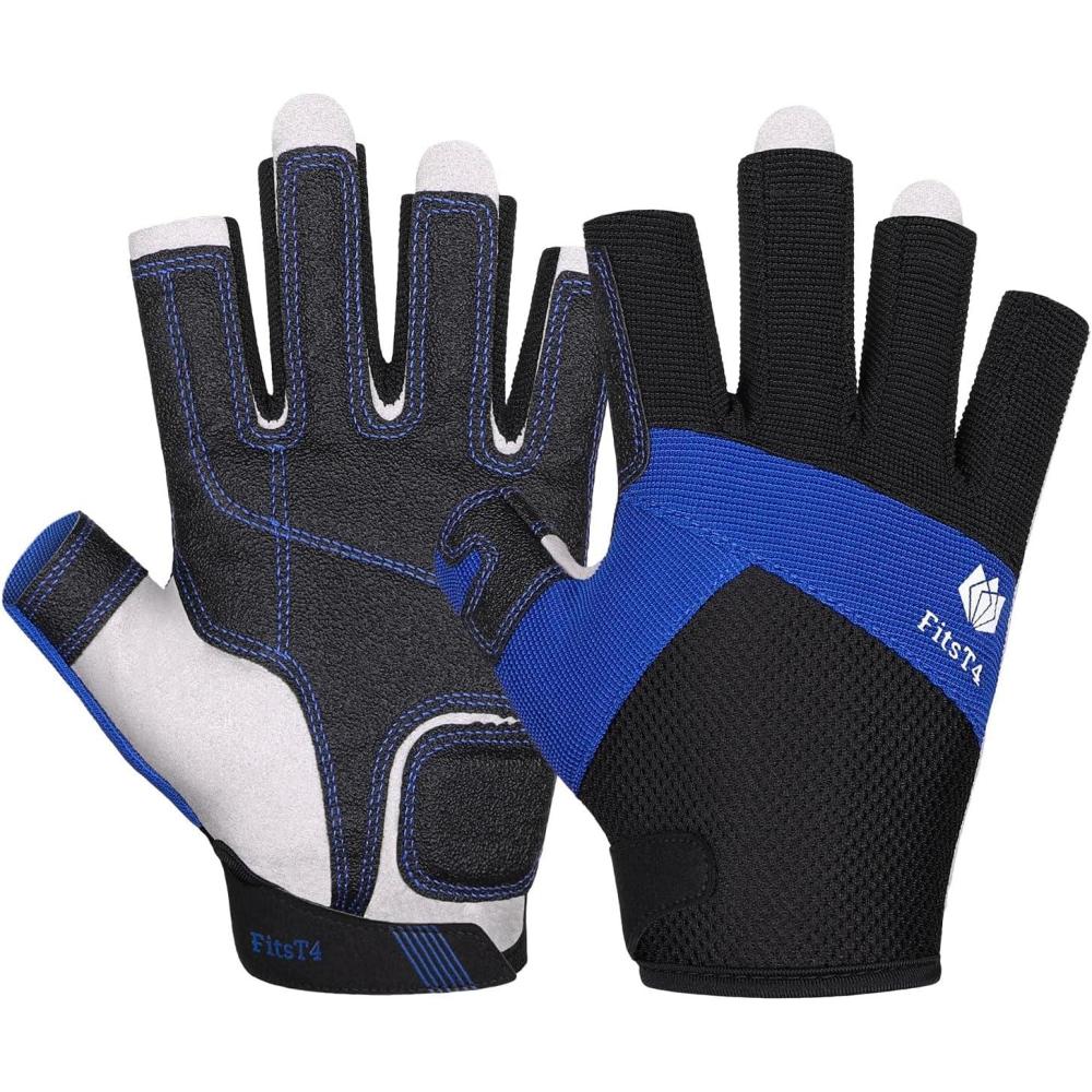imageFitsT4 Sports Kayaking Gloves 34 or Full Finger Padded Palm Fingerless Gloves for Men Women Youth Perfect for Sailing Paddling Canoeing Boating Workout Rowing SUP and Other Water Sportsblue