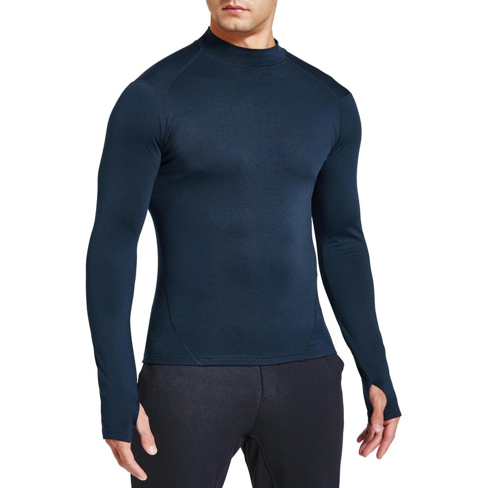 imageFitsT4 Sports Mens Thermal Fleece Lined Mock Neck Baselayer TopsNavy