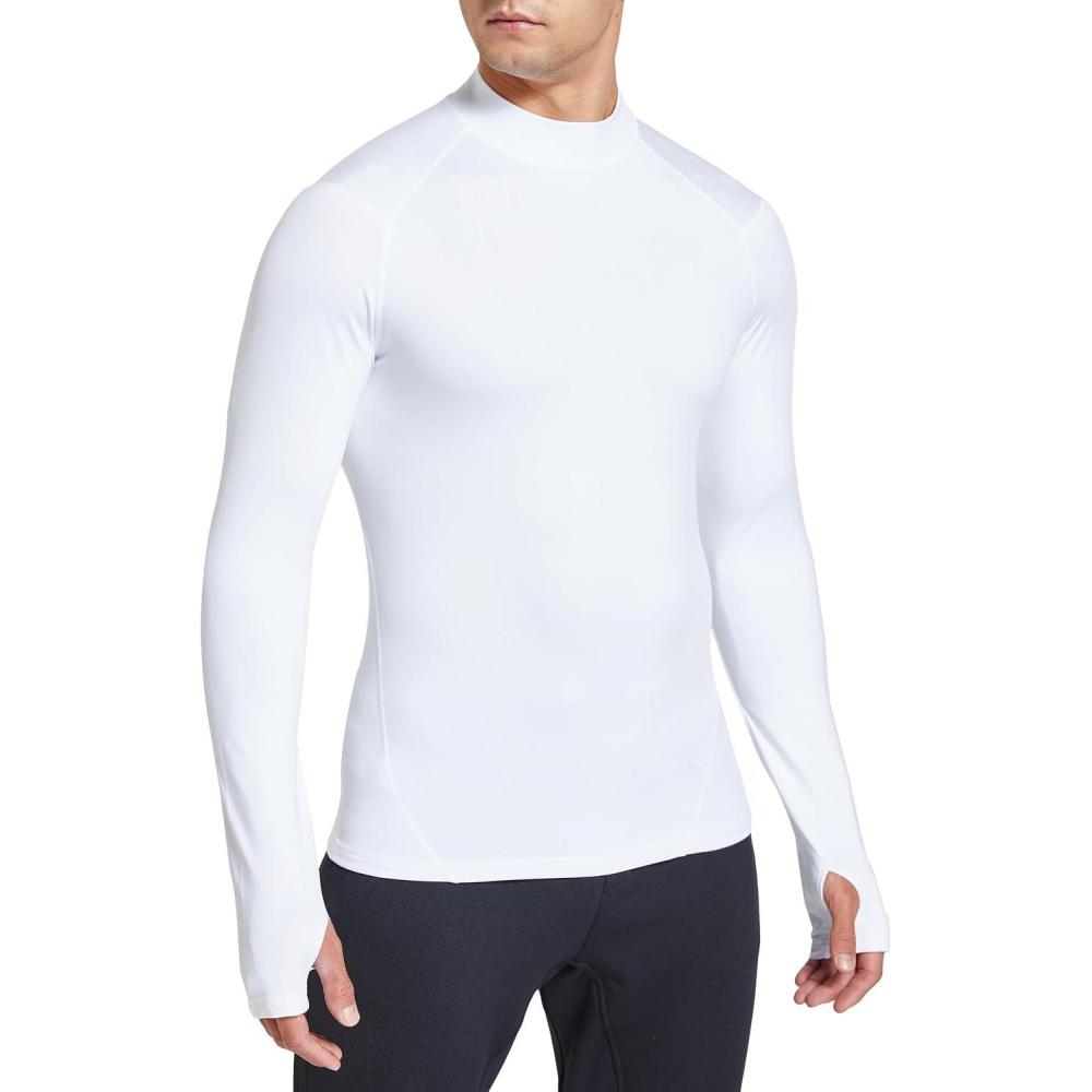 imageFitsT4 Sports Mens Thermal Fleece Lined Mock Neck Baselayer TopsWhite