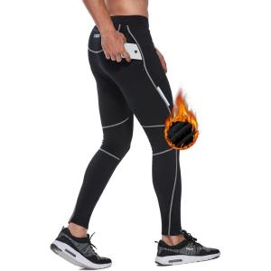 FitsT4 Men’s Thermal Fleece Lined Cycling Tights Water Resistant Winter Hiking Running Pants Outdoor Cold Weather Zip Pocket(Grey/Black)