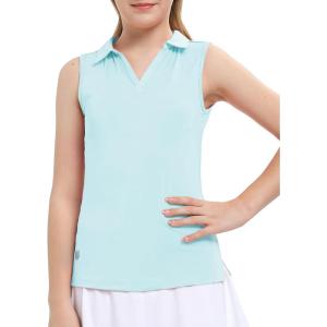 FitsT4 Sports Girl’s Sleeveless Polo Shirts UPF 50+ Lightweight Quick Dry Tank Tops for Golf Tennis Equestrian Workouts(Lake Blue)