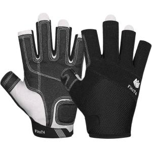FitsT4 Sports Kayaking Gloves 3/4 or Full Finger Padded Palm Fingerless Gloves for Men Women Youth Perfect for Sailing Paddling Canoeing Boating Workout Rowing SUP and Other Water Sports(black)