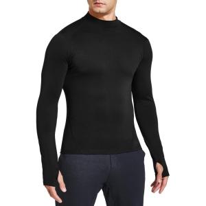 FitsT4 Sports Men’s Thermal Fleece Lined Mock Neck Baselayer Tops(Black)