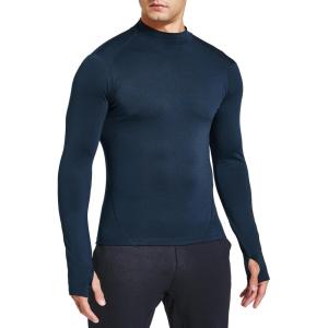 FitsT4 Sports Men’s Thermal Fleece Lined Mock Neck Baselayer Tops(Navy)