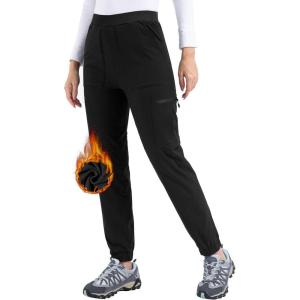 Fitst4 Womens Hiking Pants Fleece Lined Waterproof Windproof Outdoor Cargo Joggers Winter Warm Camping Pants w Zipper Pockets