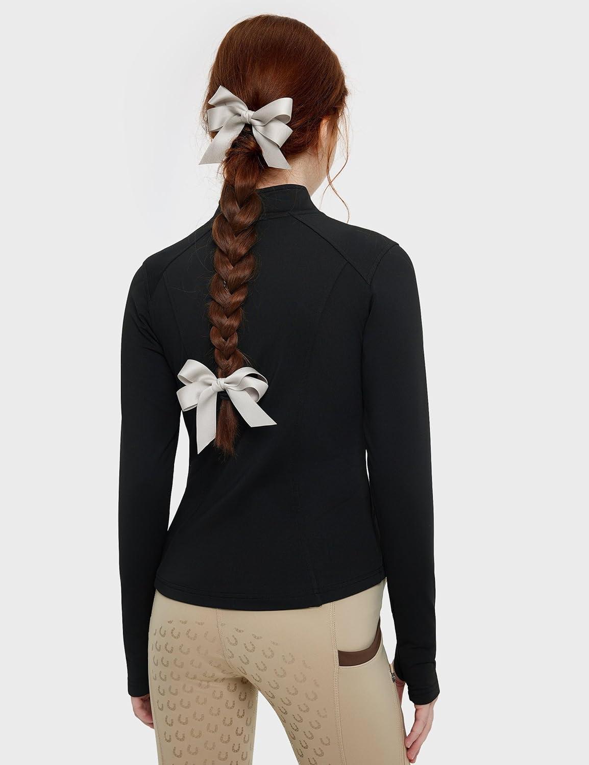 imageFitsT4 Sports Girls Fleece Equestrian Shirt Horse Riding Jacket Fall Winter Warm Horseback Riding Shirts Athletic OutwearBlack