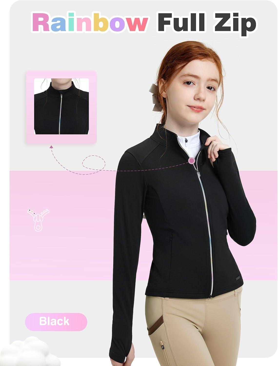 imageFitsT4 Sports Girls Fleece Equestrian Shirt Horse Riding Jacket Fall Winter Warm Horseback Riding Shirts Athletic OutwearBlack