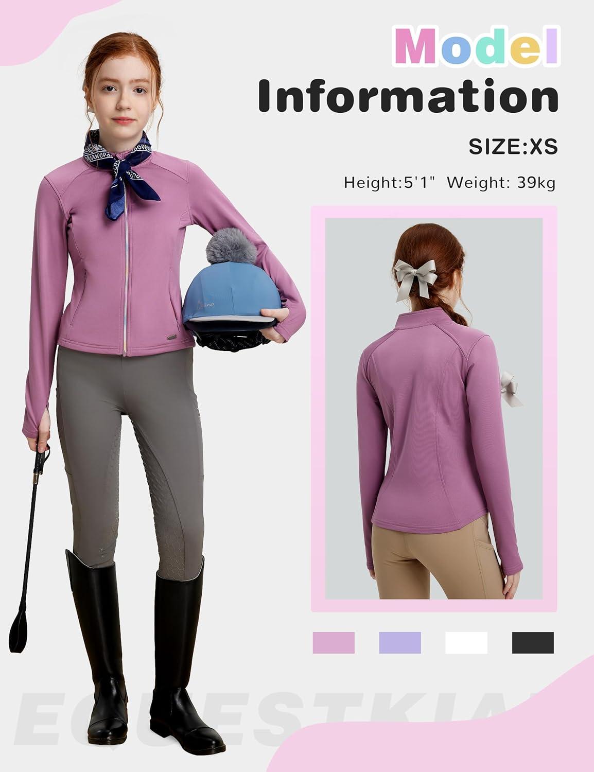 imageFitsT4 Sports Girls Fleece Equestrian Shirt Horse Riding Jacket Fall Winter Warm Horseback Riding Shirts Athletic OutwearPink