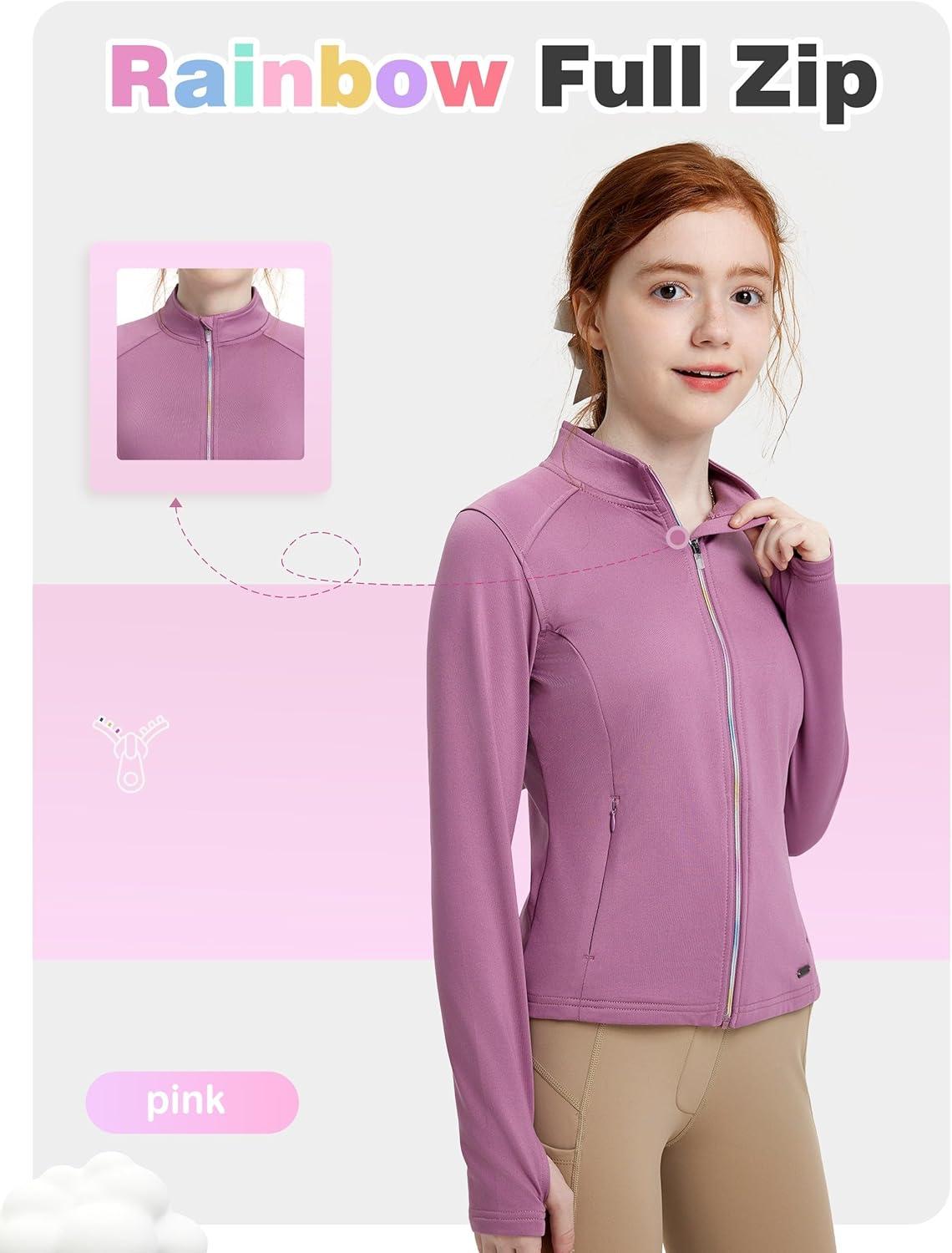 imageFitsT4 Sports Girls Fleece Equestrian Shirt Horse Riding Jacket Fall Winter Warm Horseback Riding Shirts Athletic OutwearPink