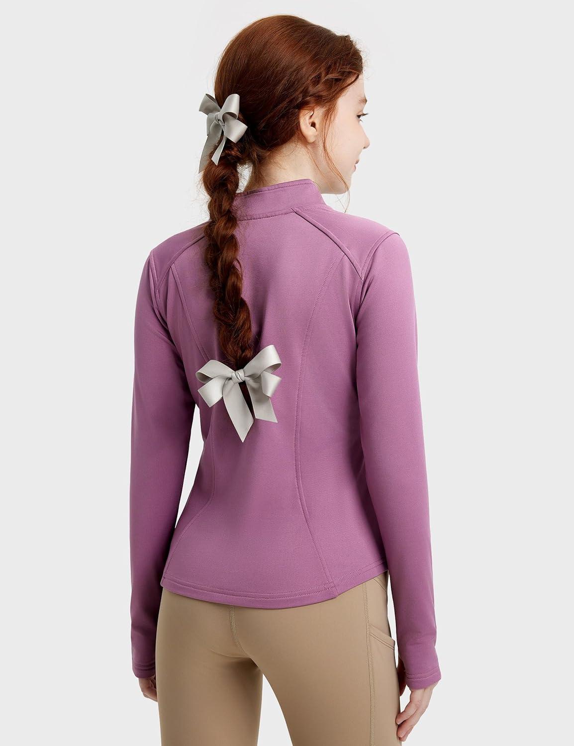 imageFitsT4 Sports Girls Fleece Equestrian Shirt Horse Riding Jacket Fall Winter Warm Horseback Riding Shirts Athletic OutwearPink