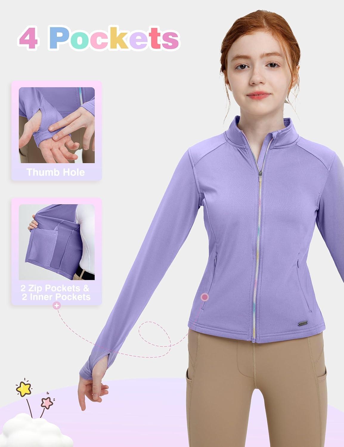 imageFitsT4 Sports Girls Fleece Equestrian Shirt Horse Riding Jacket Fall Winter Warm Horseback Riding Shirts Athletic OutwearPurple