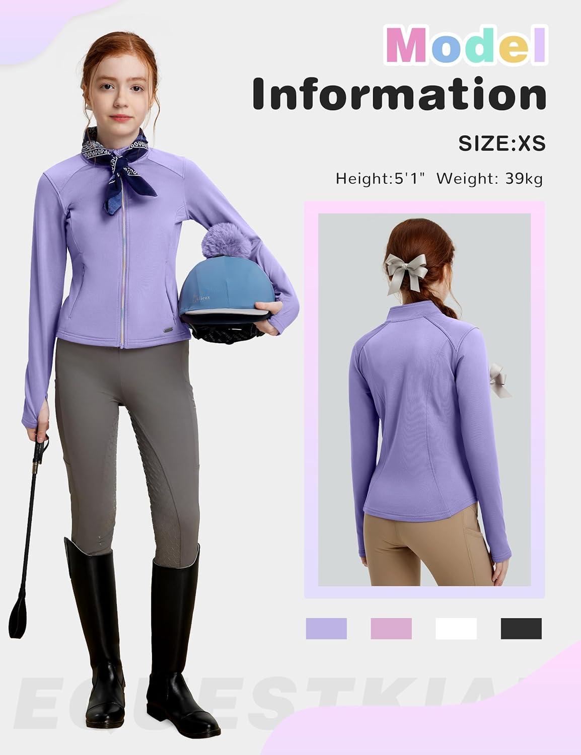 imageFitsT4 Sports Girls Fleece Equestrian Shirt Horse Riding Jacket Fall Winter Warm Horseback Riding Shirts Athletic OutwearPurple