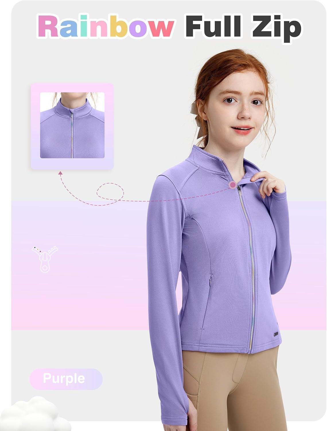 imageFitsT4 Sports Girls Fleece Equestrian Shirt Horse Riding Jacket Fall Winter Warm Horseback Riding Shirts Athletic OutwearPurple