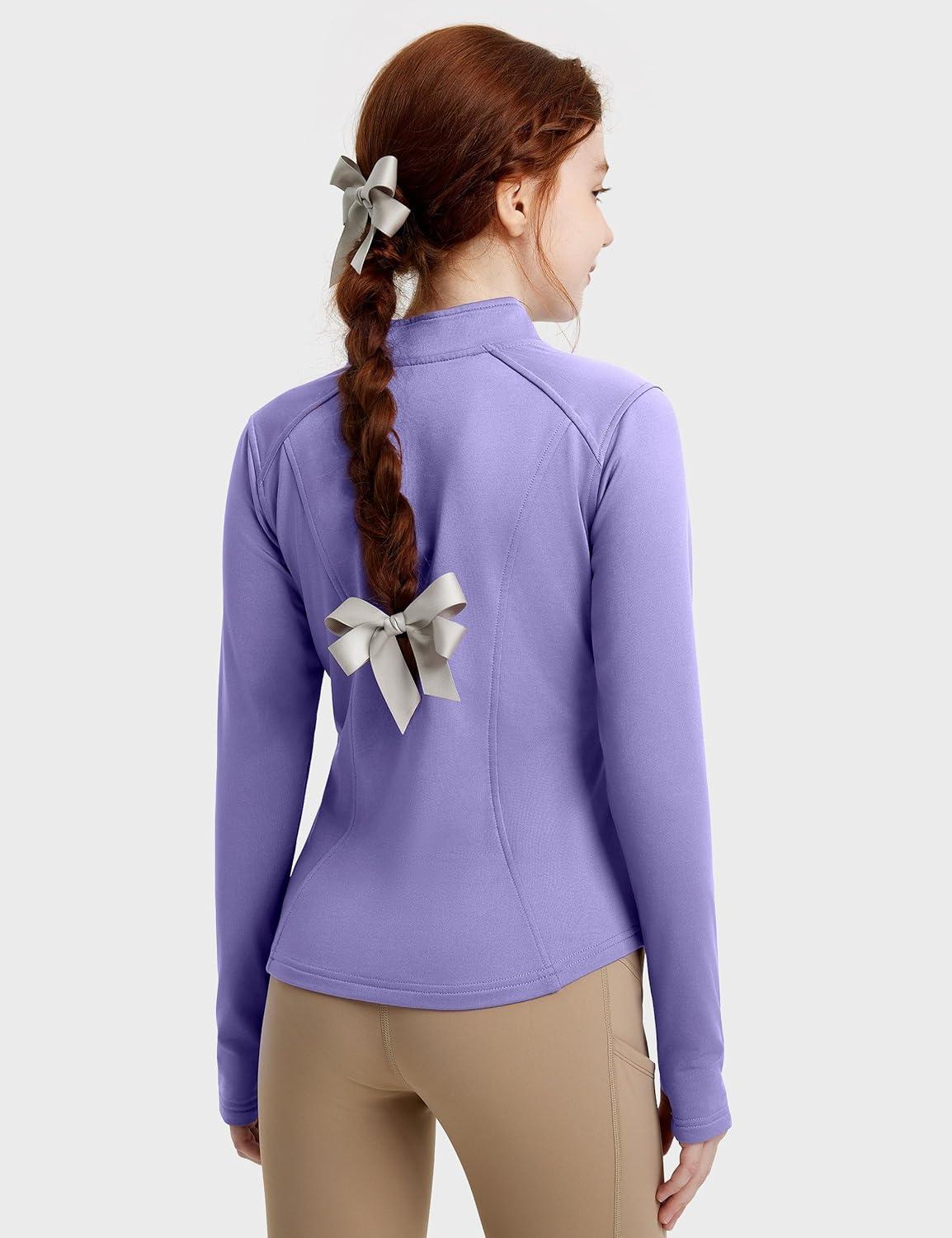 imageFitsT4 Sports Girls Fleece Equestrian Shirt Horse Riding Jacket Fall Winter Warm Horseback Riding Shirts Athletic OutwearPurple