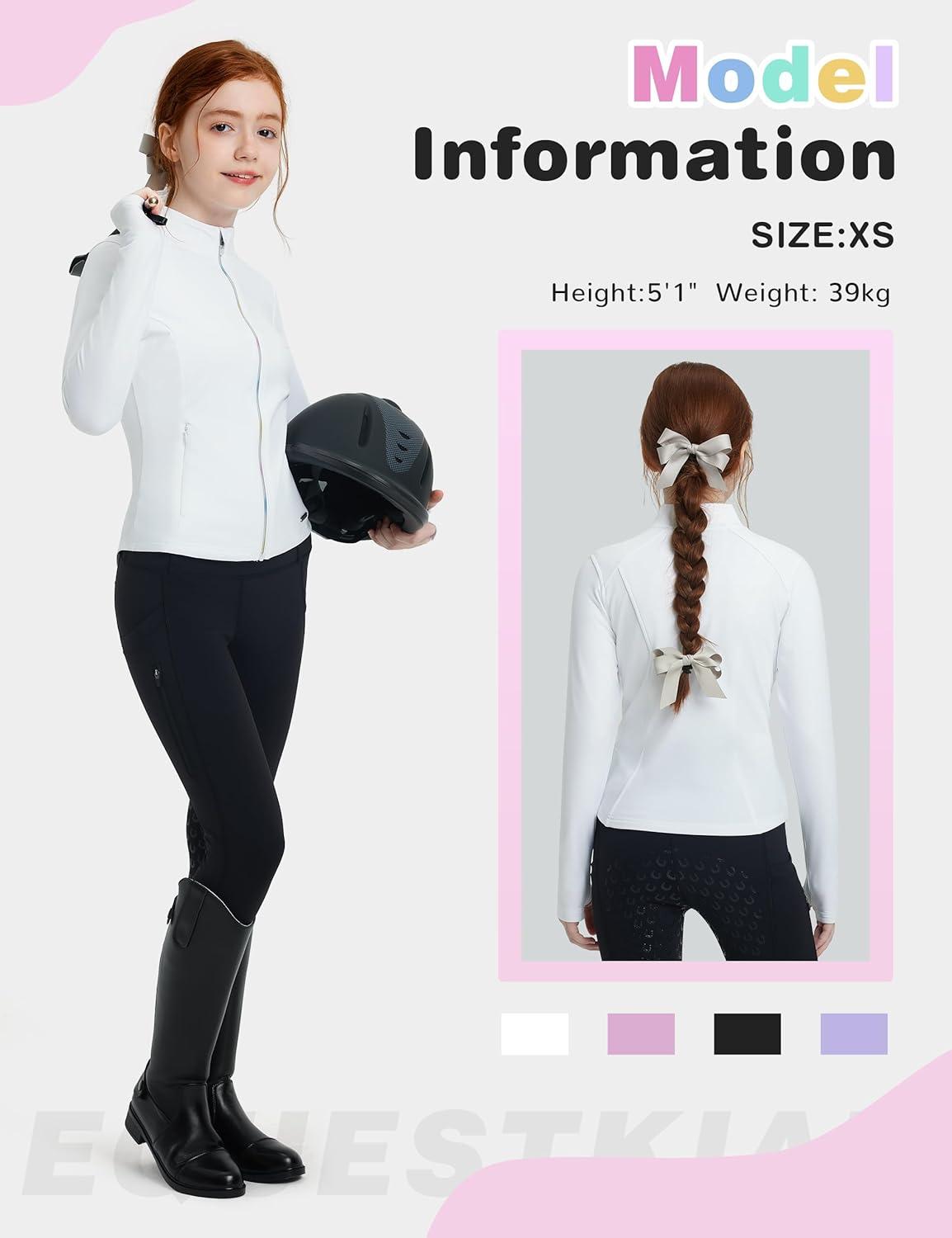 imageFitsT4 Sports Girls Fleece Equestrian Shirt Horse Riding Jacket Fall Winter Warm Horseback Riding Shirts Athletic OutwearWhite