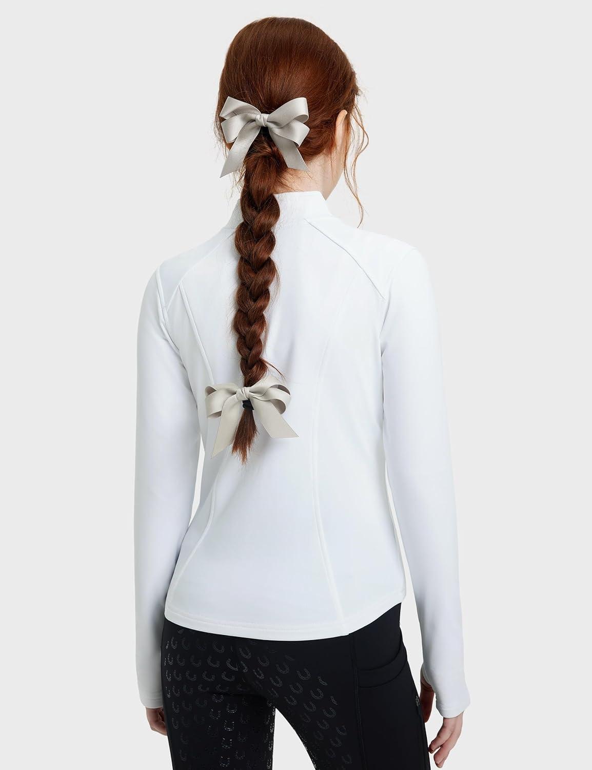 imageFitsT4 Sports Girls Fleece Equestrian Shirt Horse Riding Jacket Fall Winter Warm Horseback Riding Shirts Athletic OutwearWhite