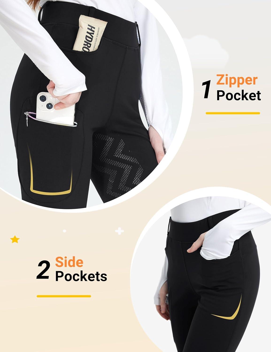 imageFitsT4 Sports Girls Fleece Horse Riding Pants Bootcut Winter Full Seat Riding Tights Kids Equestrian Breeches PocketsBlack