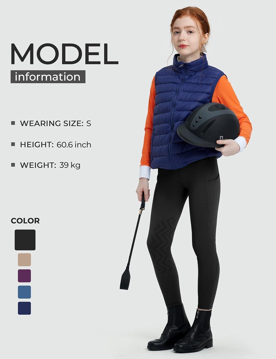 imageFitsT4 Sports Girls Winter Riding Breeches Kids Fleece Horse Riding Pants KneePatch Equestrian Schooling Tights PocketsBlack