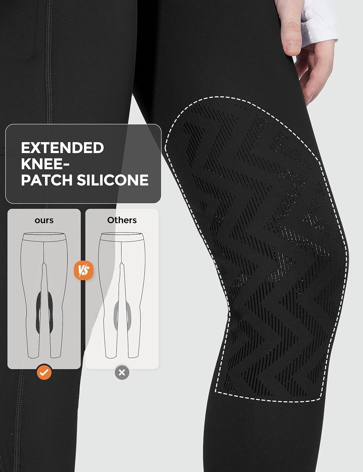 imageFitsT4 Sports Girls Winter Riding Breeches Kids Fleece Horse Riding Pants KneePatch Equestrian Schooling Tights PocketsBlack