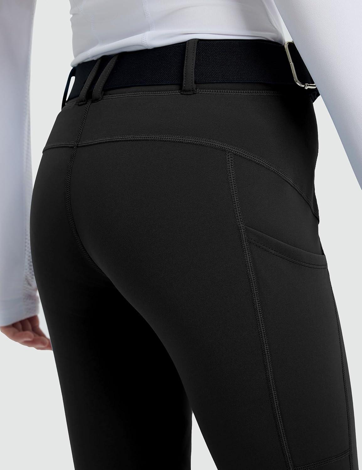 imageFitsT4 Sports Girls Winter Riding Breeches Kids Fleece Horse Riding Pants KneePatch Equestrian Schooling Tights PocketsBlack