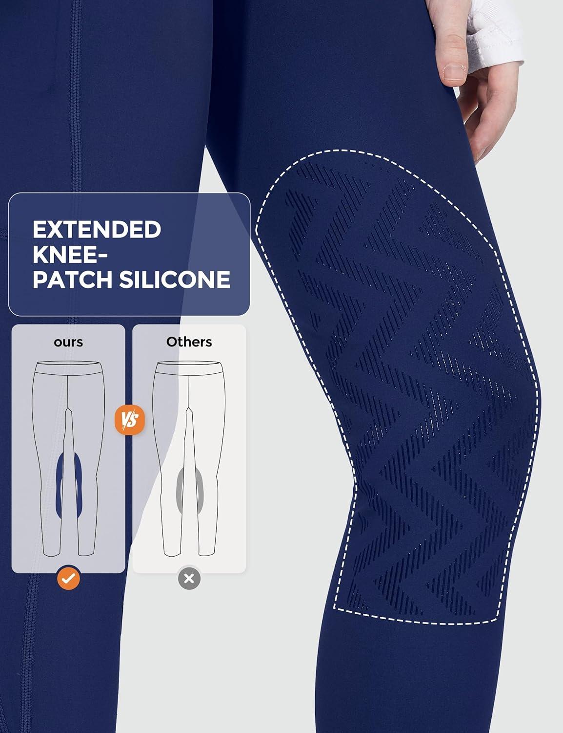 imageFitsT4 Sports Girls Winter Riding Breeches Kids Fleece Horse Riding Pants KneePatch Equestrian Schooling Tights PocketsBlue