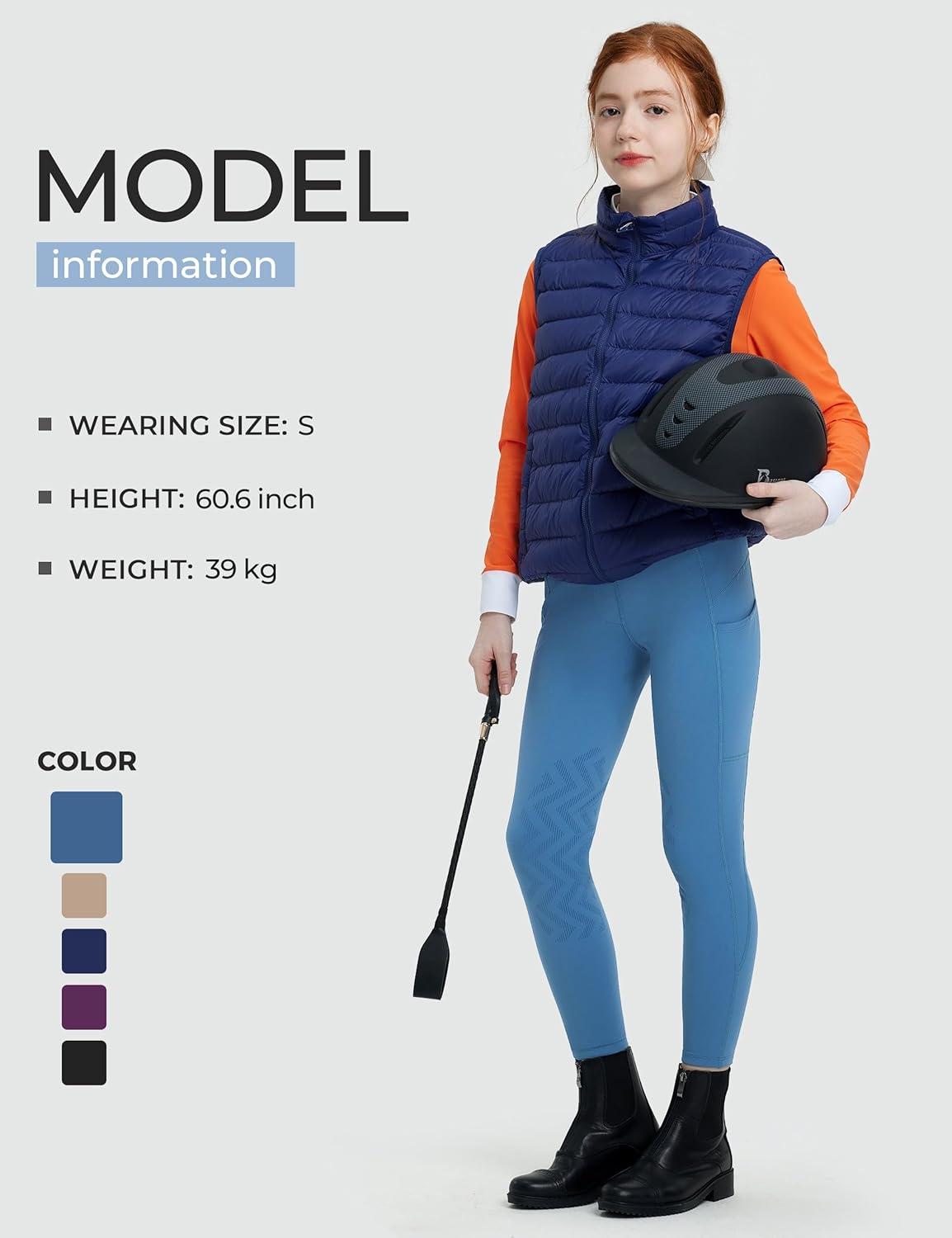 imageFitsT4 Sports Girls Winter Riding Breeches Kids Fleece Horse Riding Pants KneePatch Equestrian Schooling Tights PocketsHaze Blue