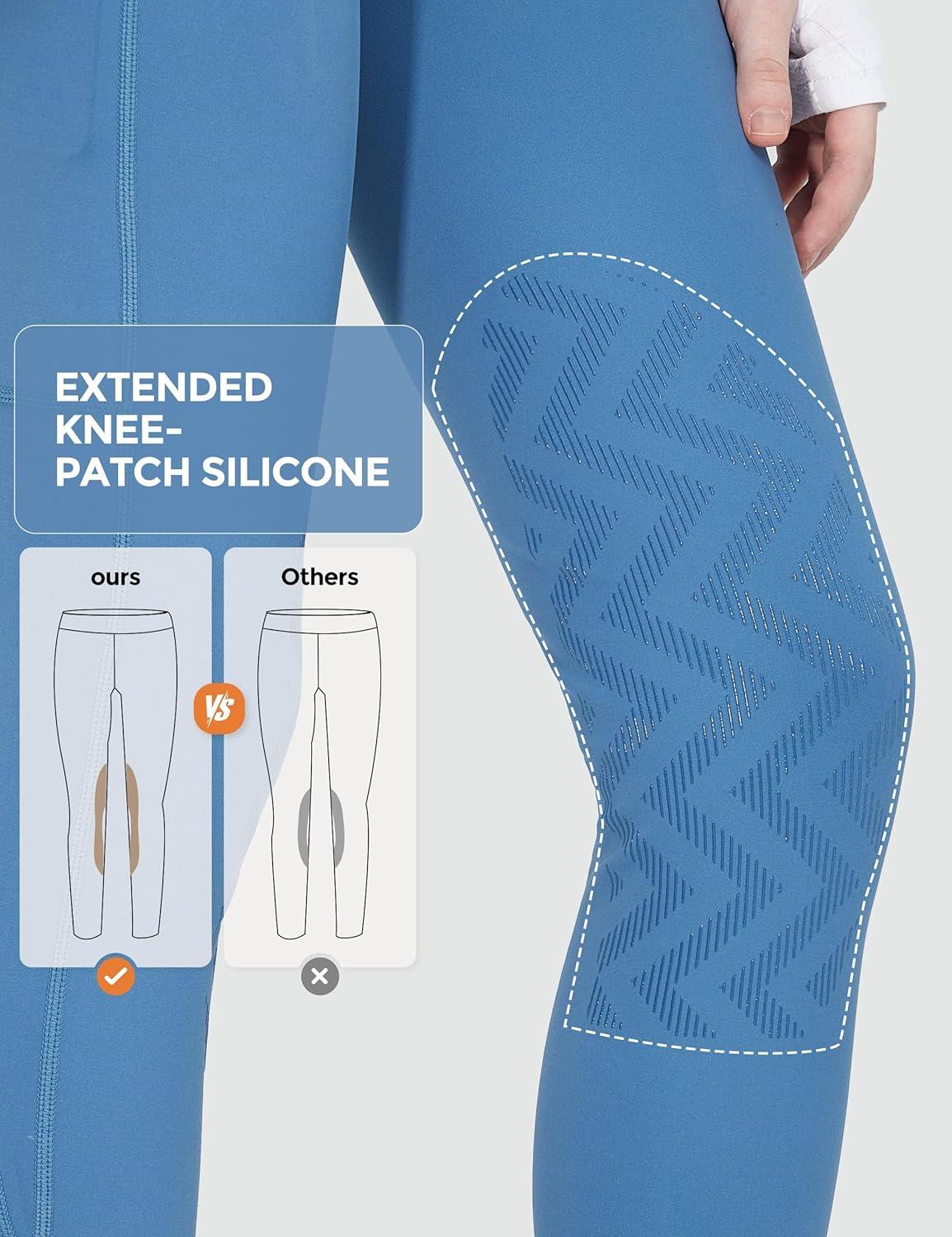 imageFitsT4 Sports Girls Winter Riding Breeches Kids Fleece Horse Riding Pants KneePatch Equestrian Schooling Tights PocketsHaze Blue