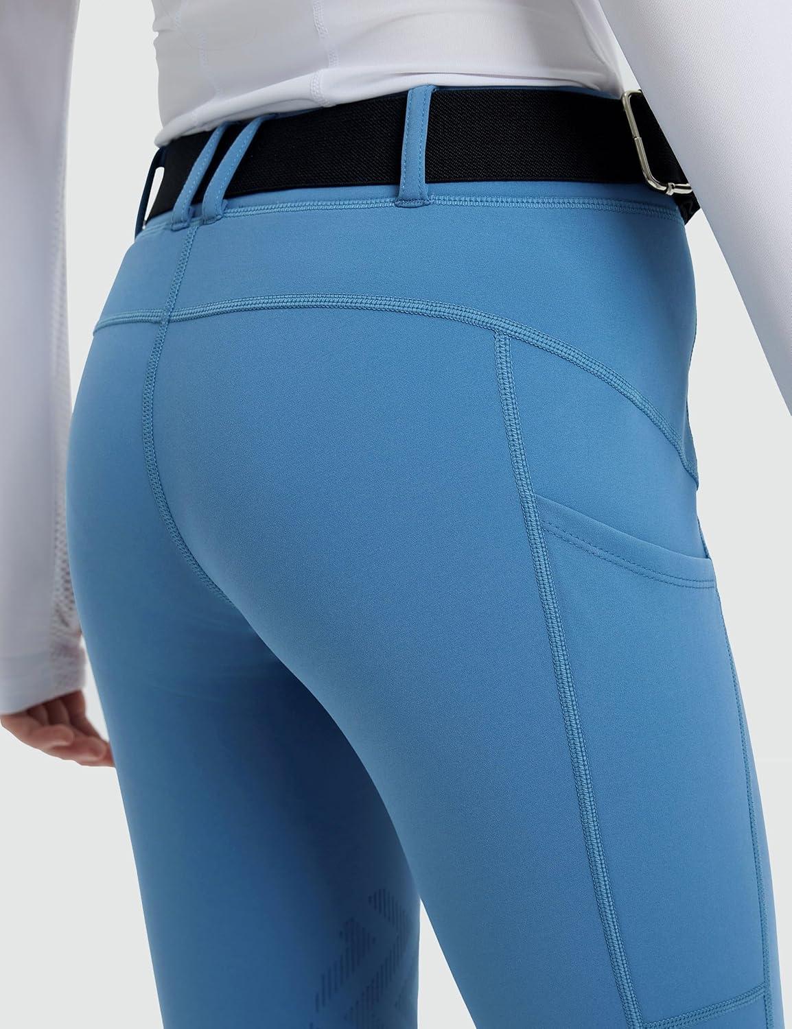 imageFitsT4 Sports Girls Winter Riding Breeches Kids Fleece Horse Riding Pants KneePatch Equestrian Schooling Tights PocketsHaze Blue