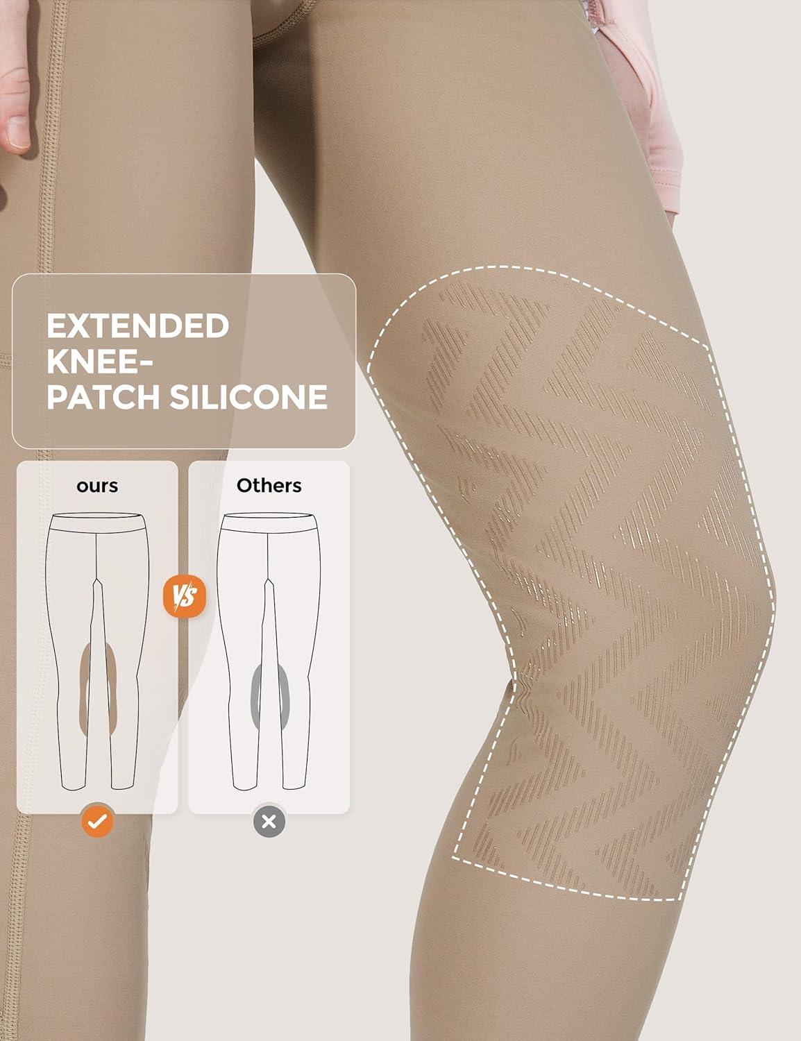 imageFitsT4 Sports Girls Winter Riding Breeches Kids Fleece Horse Riding Pants KneePatch Equestrian Schooling Tights PocketsKhaki