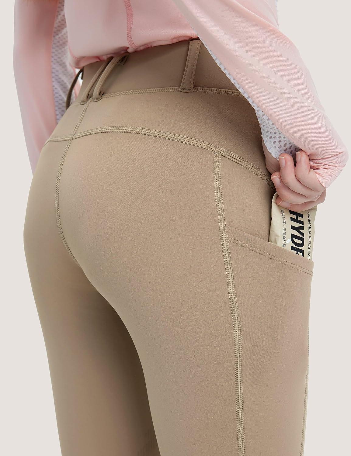 imageFitsT4 Sports Girls Winter Riding Breeches Kids Fleece Horse Riding Pants KneePatch Equestrian Schooling Tights PocketsKhaki