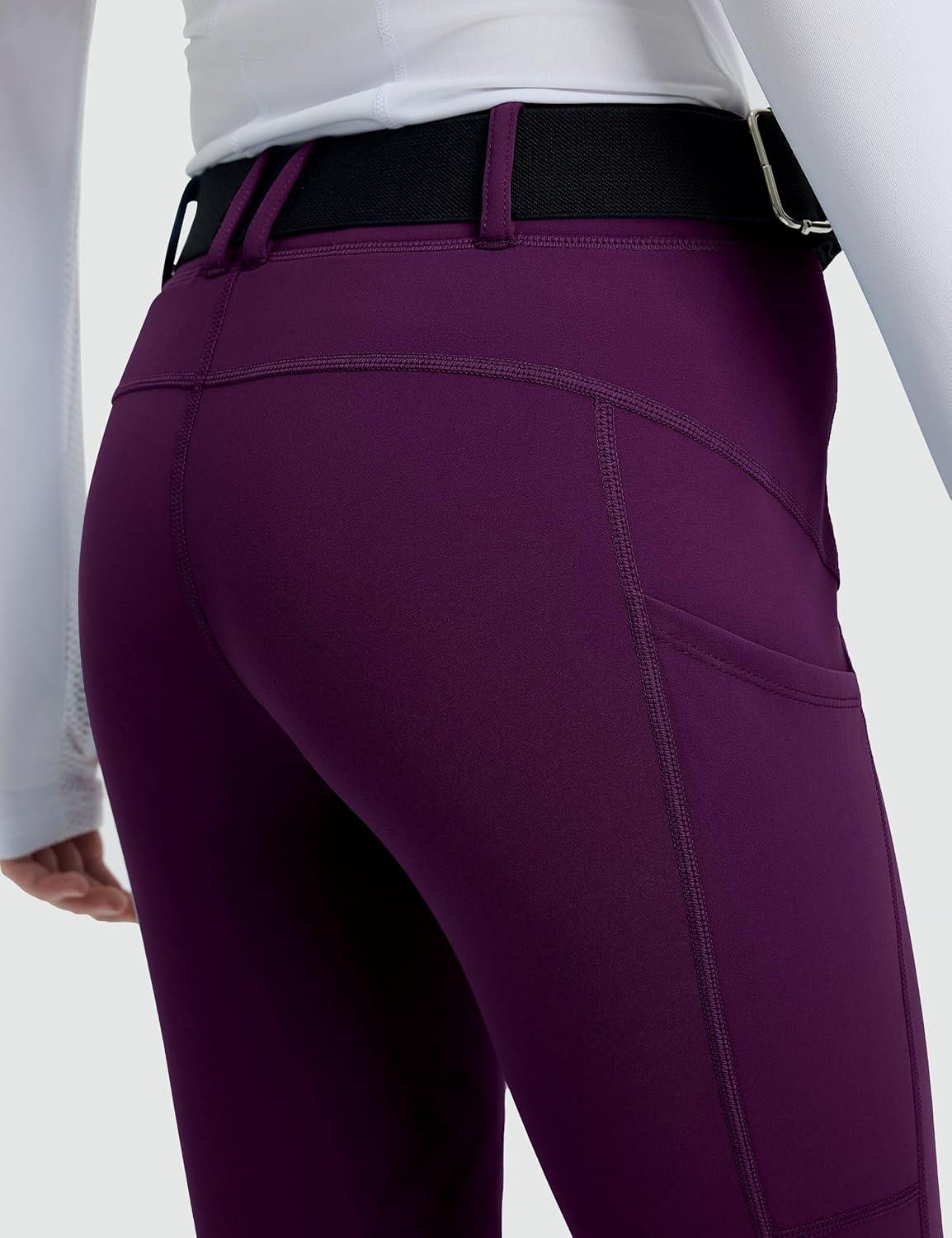 imageFitsT4 Sports Girls Winter Riding Breeches Kids Fleece Horse Riding Pants KneePatch Equestrian Schooling Tights PocketsPurple