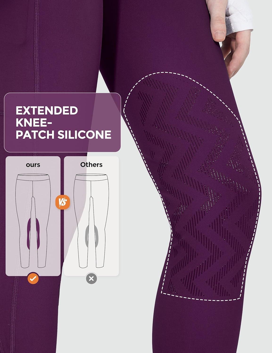 imageFitsT4 Sports Girls Winter Riding Breeches Kids Fleece Horse Riding Pants KneePatch Equestrian Schooling Tights PocketsPurple