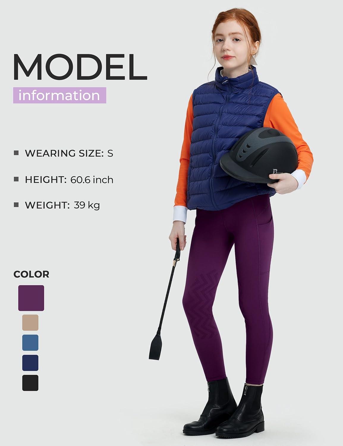 imageFitsT4 Sports Girls Winter Riding Breeches Kids Fleece Horse Riding Pants KneePatch Equestrian Schooling Tights PocketsPurple