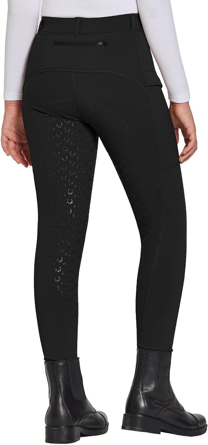 imageFitsT4 Sports Girls Winter Riding Pants Fleece Lined Riding Breeches Kids Full Seat Equestrian Pants Tights with PocketsBlack