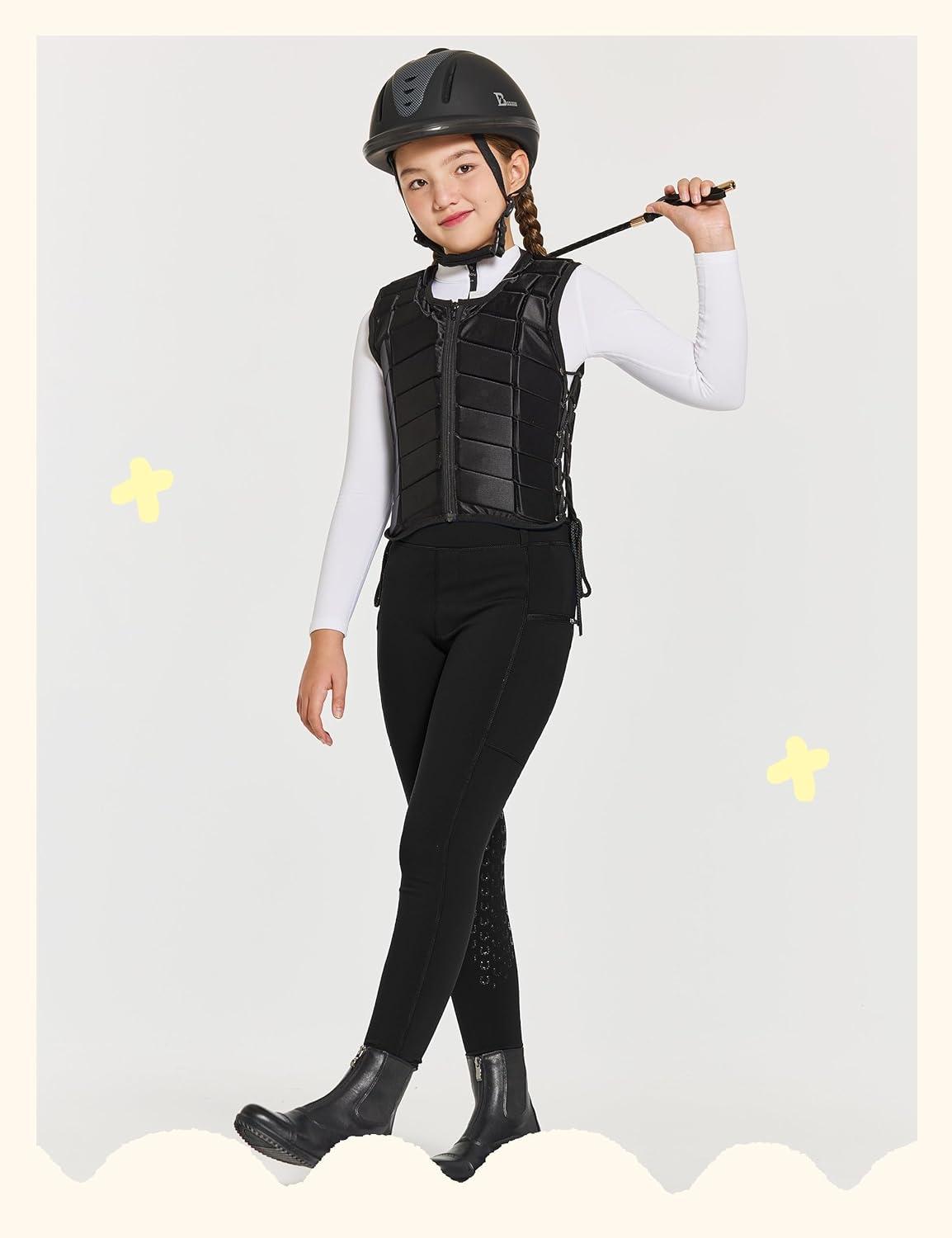 imageFitsT4 Sports Girls Winter Riding Pants Fleece Lined Riding Breeches Kids Full Seat Equestrian Pants Tights with PocketsBlack