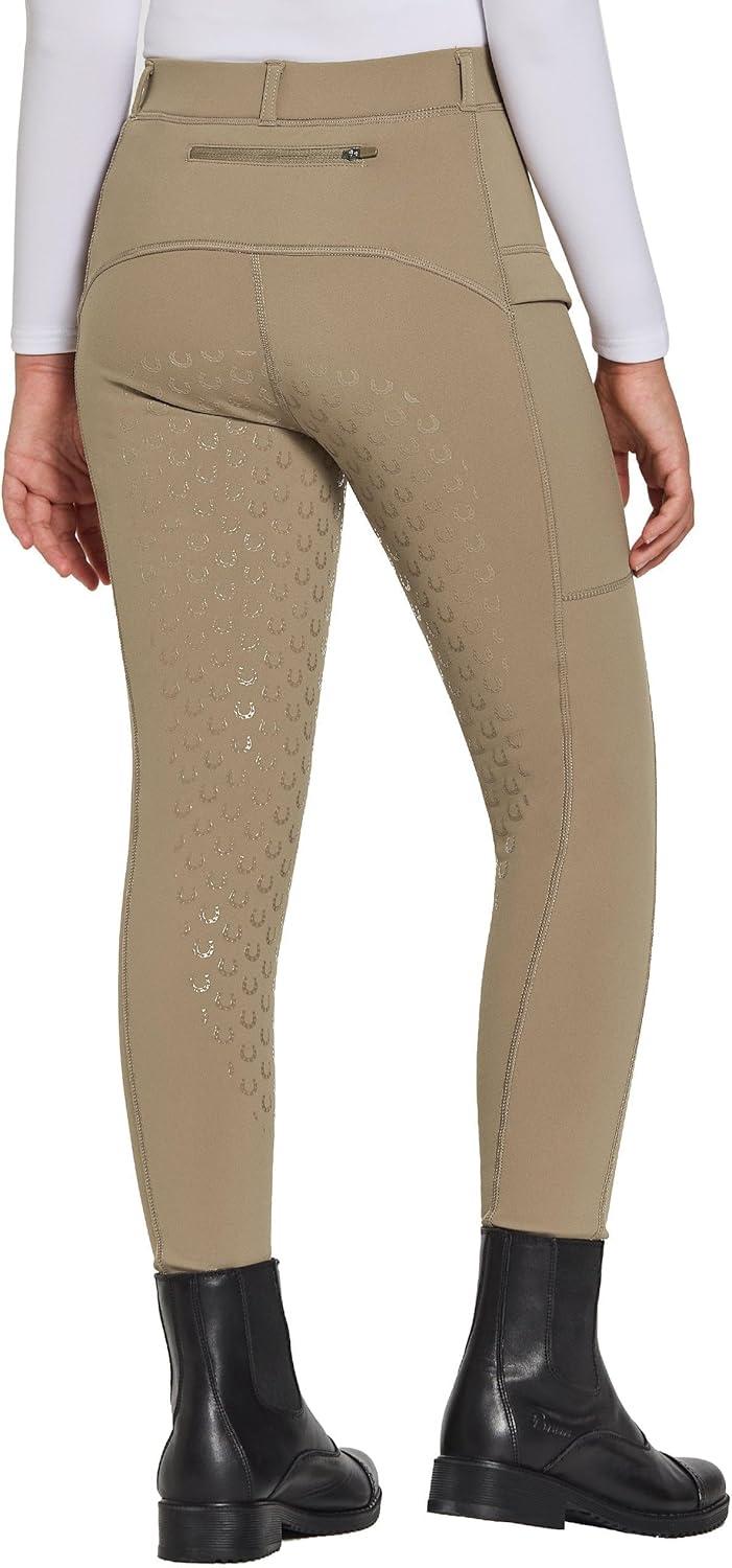 imageFitsT4 Sports Girls Winter Riding Pants Fleece Lined Riding Breeches Kids Full Seat Equestrian Pants Tights with PocketsBrown