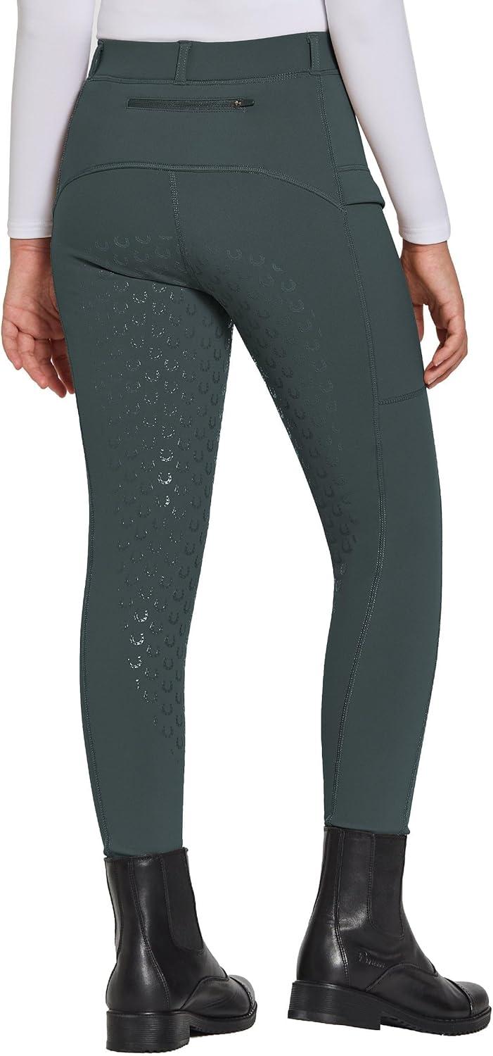 imageFitsT4 Sports Girls Winter Riding Pants Fleece Lined Riding Breeches Kids Full Seat Equestrian Pants Tights with PocketsGrey