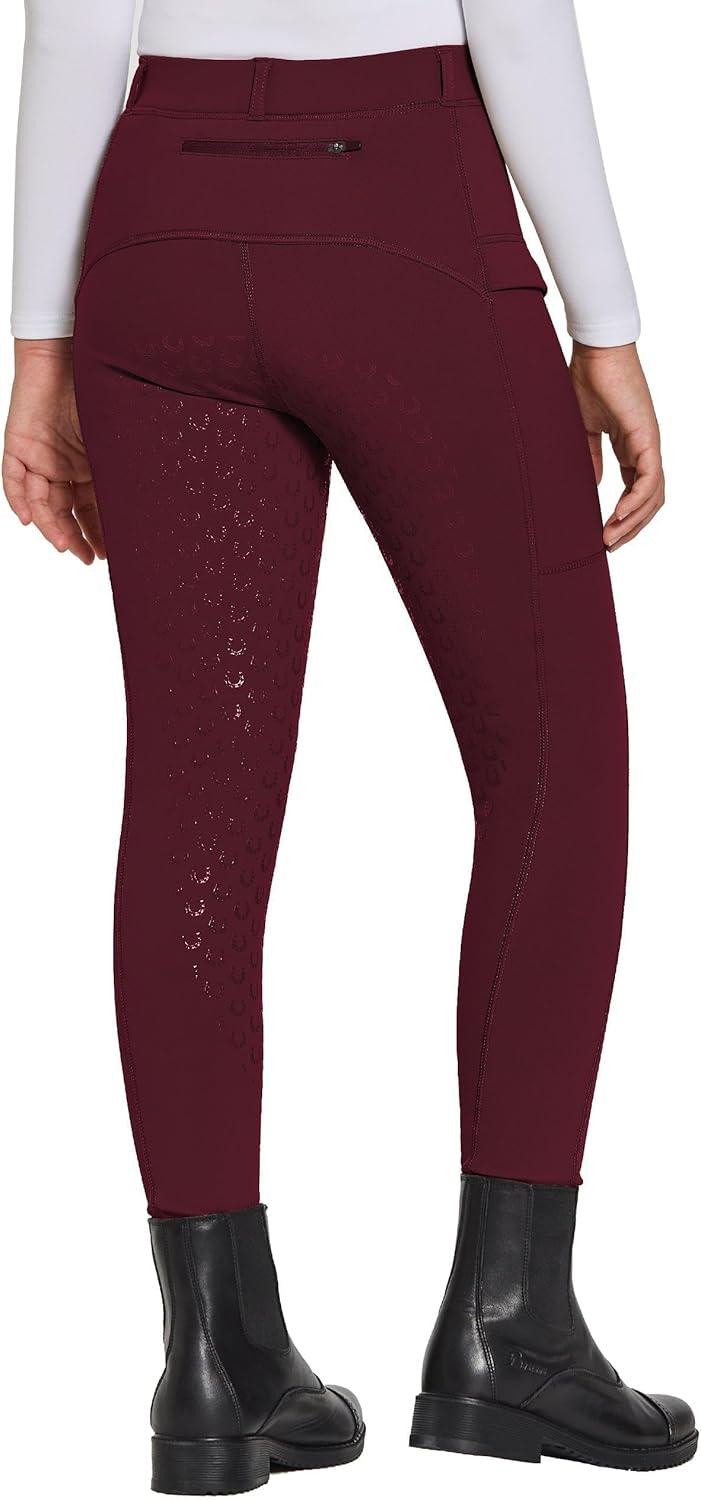 imageFitsT4 Sports Girls Winter Riding Pants Fleece Lined Riding Breeches Kids Full Seat Equestrian Pants Tights with PocketsWine