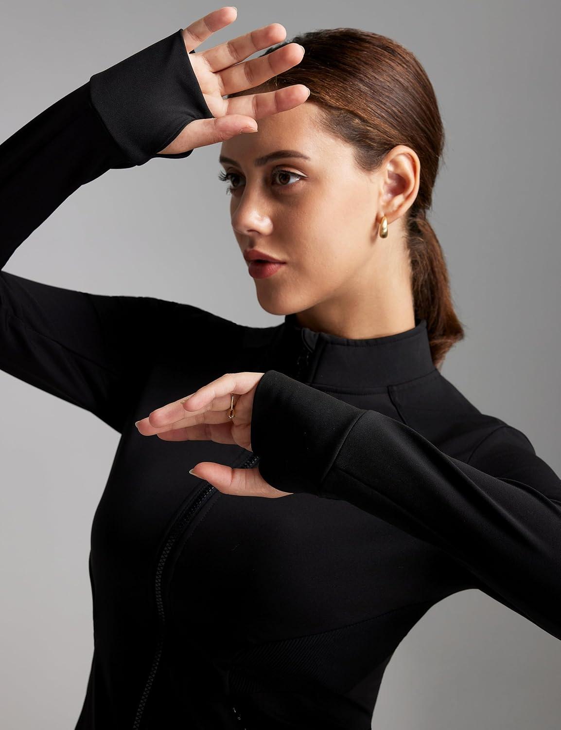 imageFitsT4 Sports Womens Equestrian Riding Shirts Long Sleeve Fleece Lined Horse FullZip Winter Thermal JacketsBlack