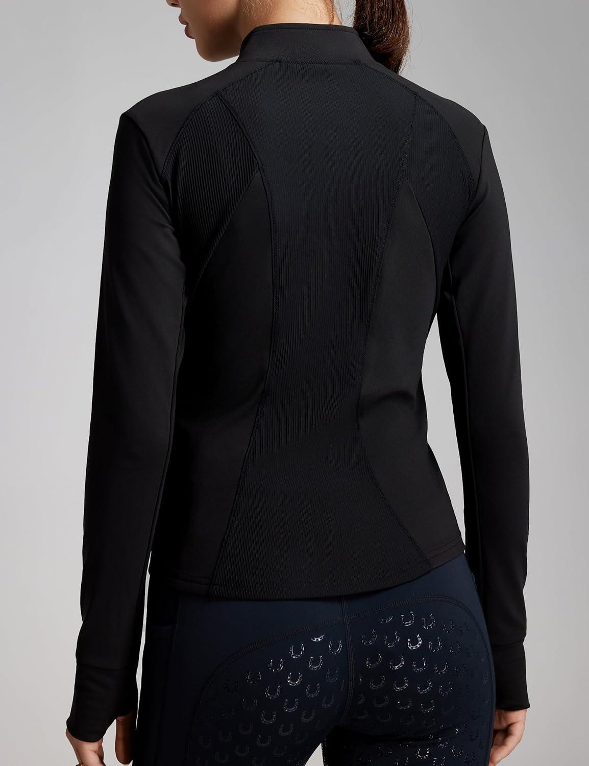 imageFitsT4 Sports Womens Equestrian Riding Shirts Long Sleeve Fleece Lined Horse FullZip Winter Thermal JacketsBlack