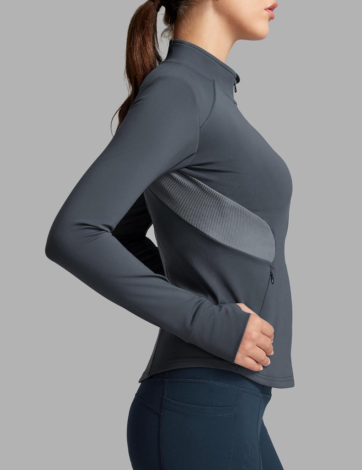 imageFitsT4 Sports Womens Equestrian Riding Shirts Long Sleeve Fleece Lined Horse FullZip Winter Thermal JacketsGrey