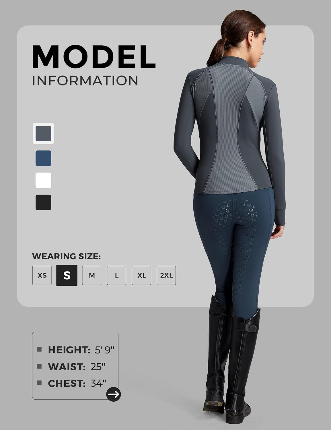 imageFitsT4 Sports Womens Equestrian Riding Shirts Long Sleeve Fleece Lined Horse FullZip Winter Thermal JacketsGrey