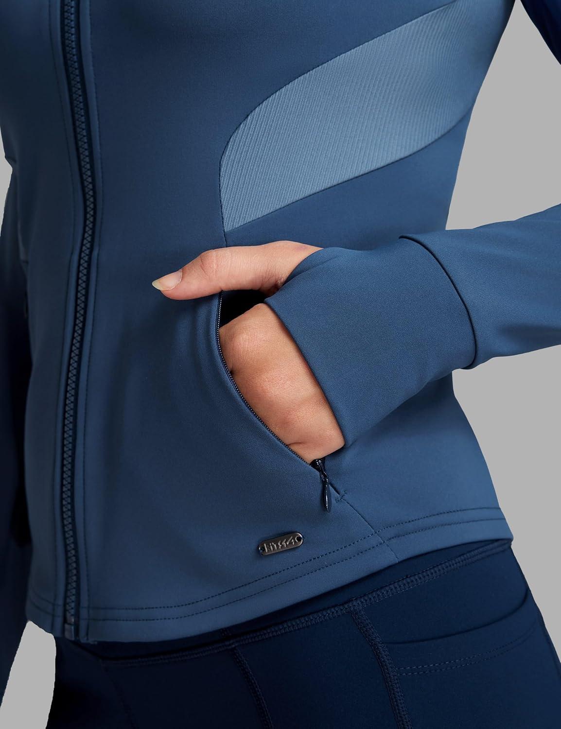 imageFitsT4 Sports Womens Equestrian Riding Shirts Long Sleeve Fleece Lined Horse FullZip Winter Thermal JacketsNavy