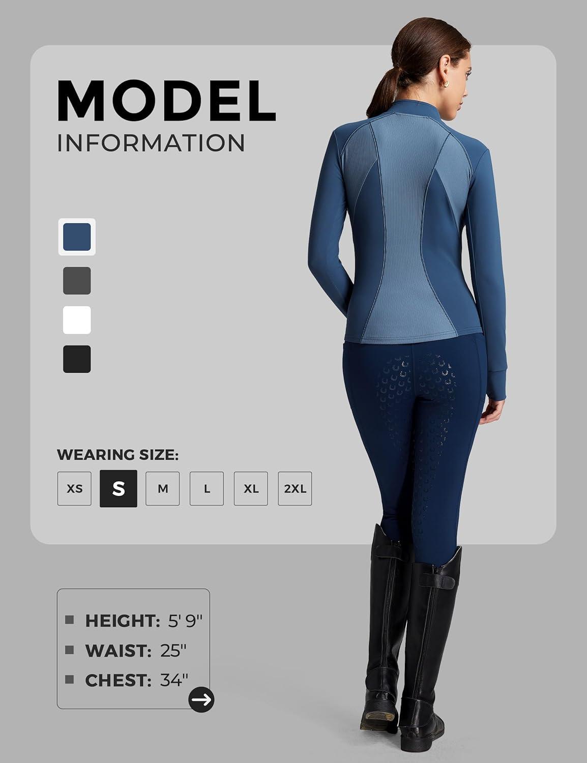 imageFitsT4 Sports Womens Equestrian Riding Shirts Long Sleeve Fleece Lined Horse FullZip Winter Thermal JacketsNavy