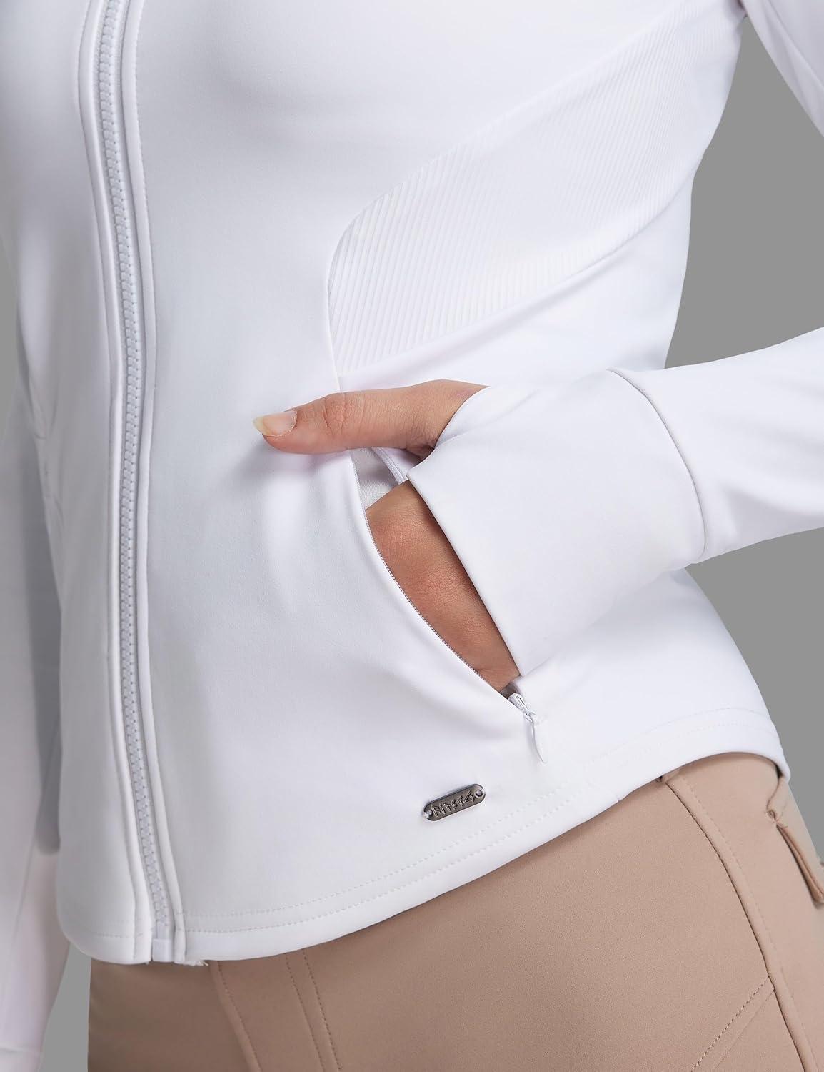 imageFitsT4 Sports Womens Equestrian Riding Shirts Long Sleeve Fleece Lined Horse FullZip Winter Thermal JacketsWhite