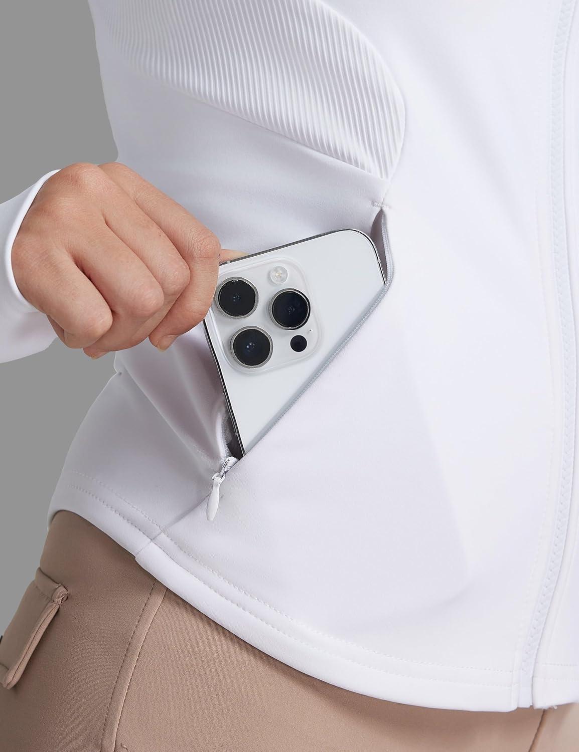 imageFitsT4 Sports Womens Equestrian Riding Shirts Long Sleeve Fleece Lined Horse FullZip Winter Thermal JacketsWhite