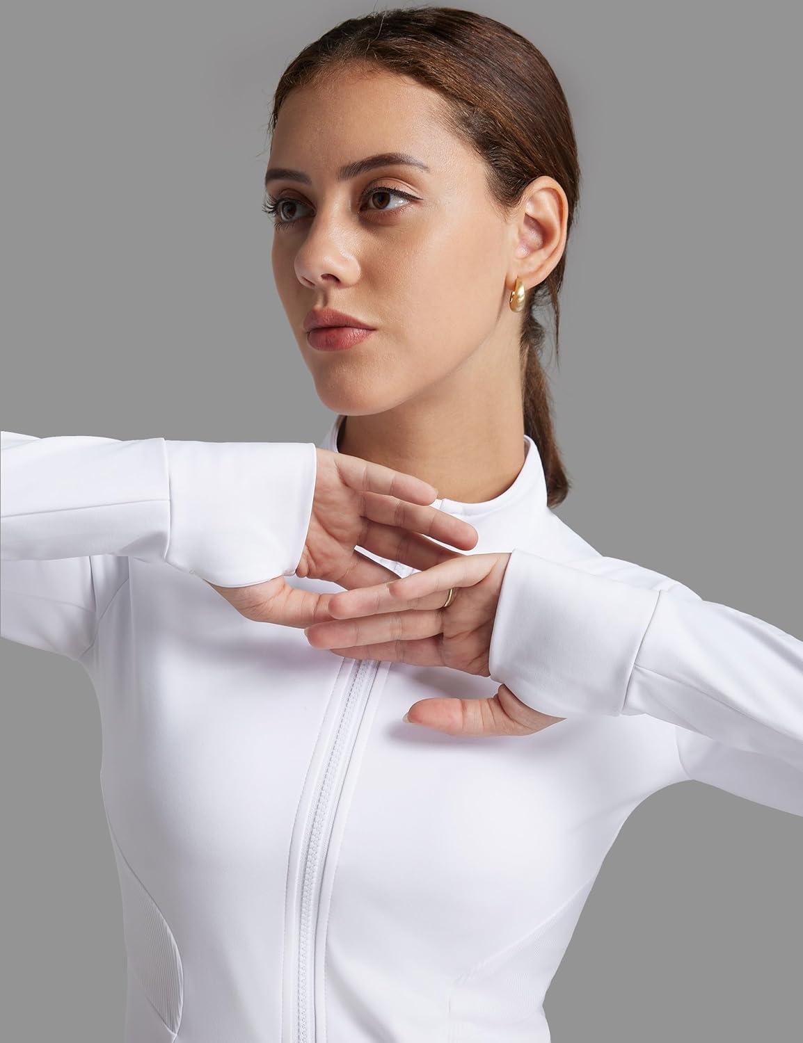 imageFitsT4 Sports Womens Equestrian Riding Shirts Long Sleeve Fleece Lined Horse FullZip Winter Thermal JacketsWhite