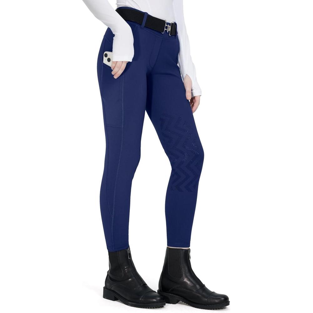 imageFitsT4 Sports Girls Winter Riding Breeches Kids Fleece Horse Riding Pants KneePatch Equestrian Schooling Tights PocketsBlue