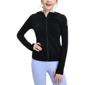 FitsT4 Sports Girls Fleece Horse Riding Jackets Hoodie Kids Equestrian Shirts Full Zip Up Long Sleeve Thumbholes for Winter(Black)