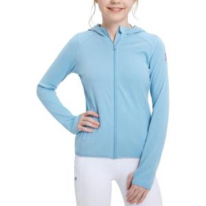 FitsT4 Sports Girls Fleece Horse Riding Jackets Hoodie Kids Equestrian Shirts Full Zip Up Long Sleeve Thumbholes for Winter(Blue)